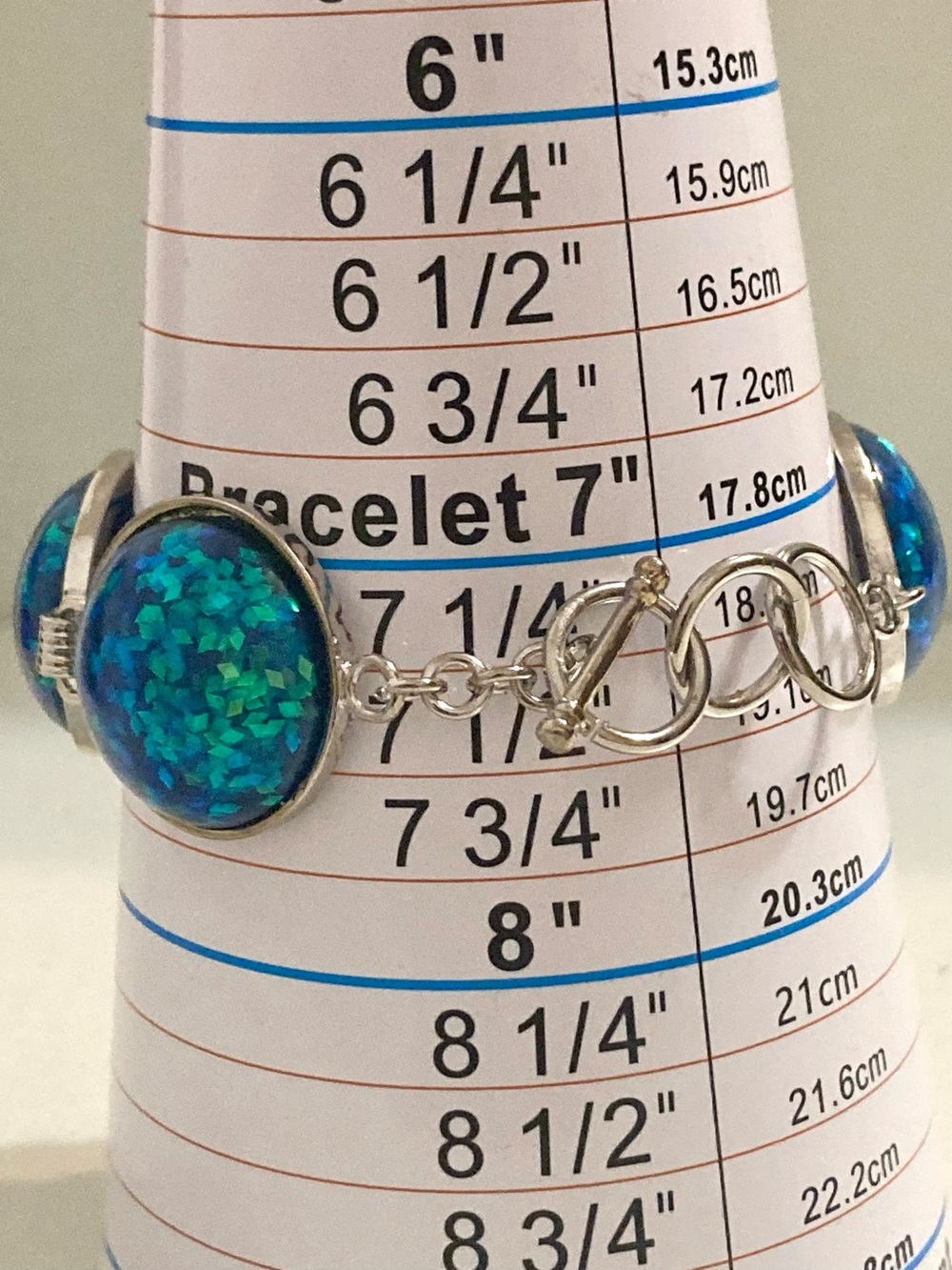 Blue-Green glittery Disc NWOT silver tone Bracelet mermaid theme Jewelry - Picture 6 of 6